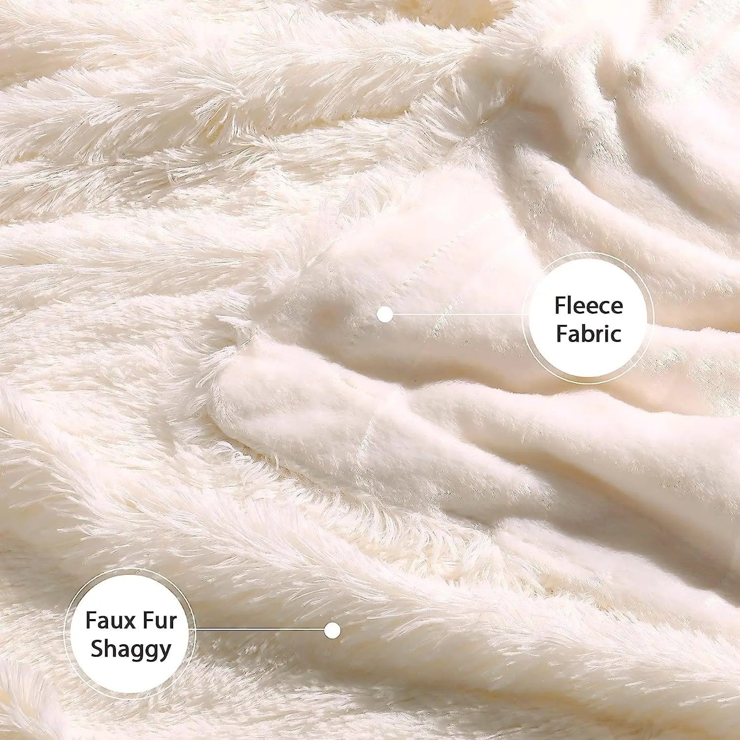 Extra Soft Reversible Faux Fur Blanket – Queen Size 80x90 Cream White Plush Throw.