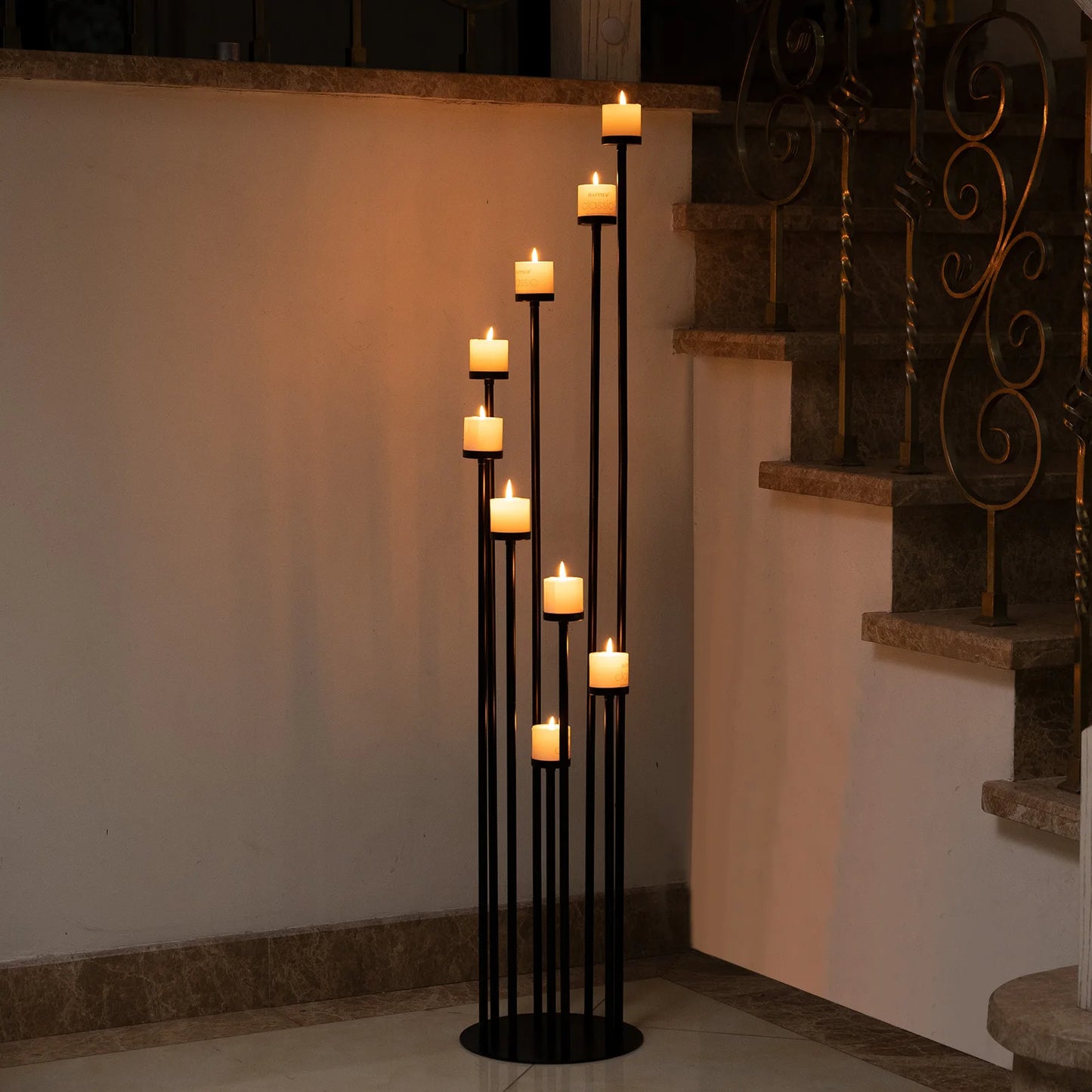 Black 9-Arm Floor Candelabra Candle Holder (46.3")