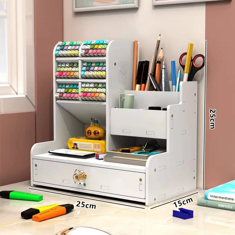 Wooden Desk Organizer with Multi-Layer Storage Design