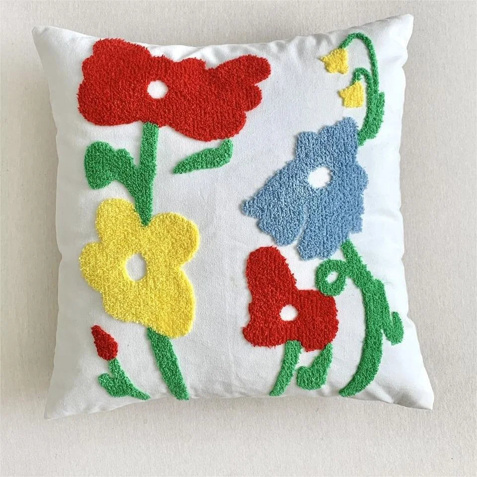 Pure Cotton Flower Towel Embroidered Cushion Cover – Modern Nordic Sofa Pillowcase