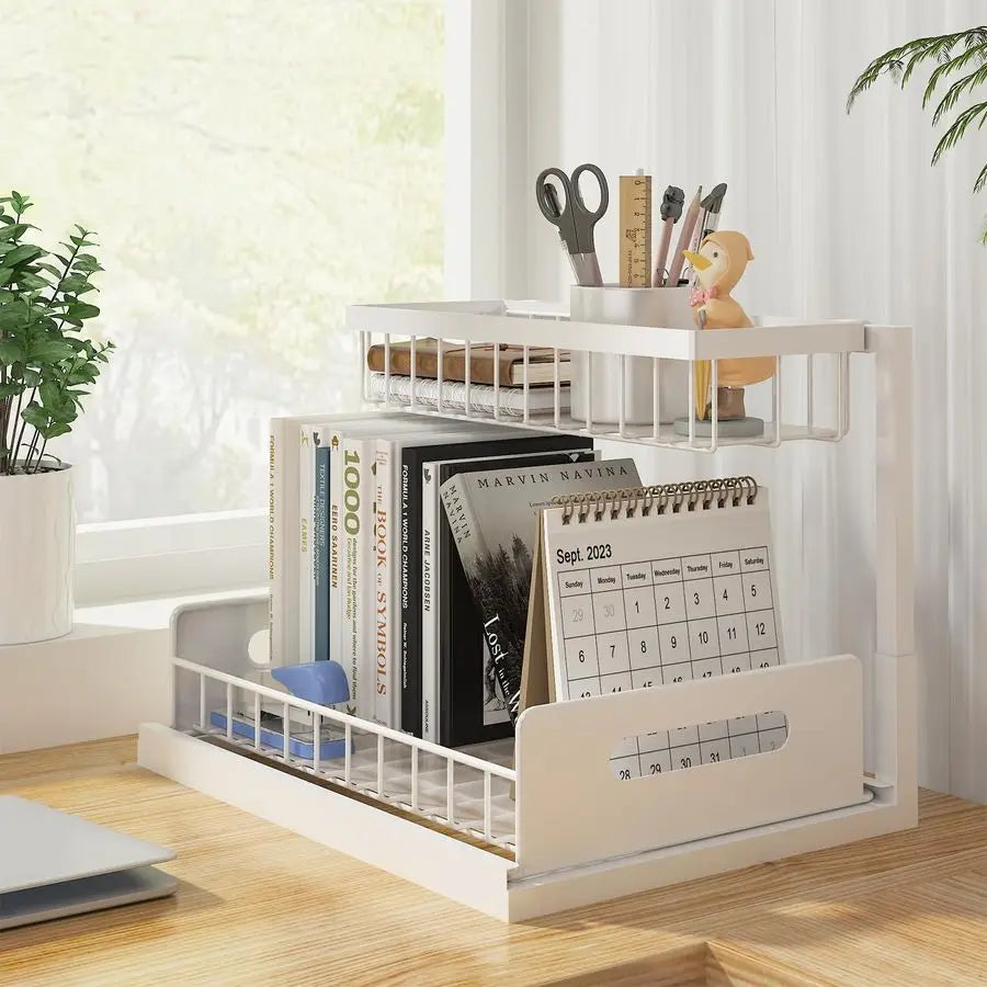 Under Sink Organizer – 2 Tier Pull-Out Slide-Out Cabinet Storage Shelf for Kitchen & Bathroom