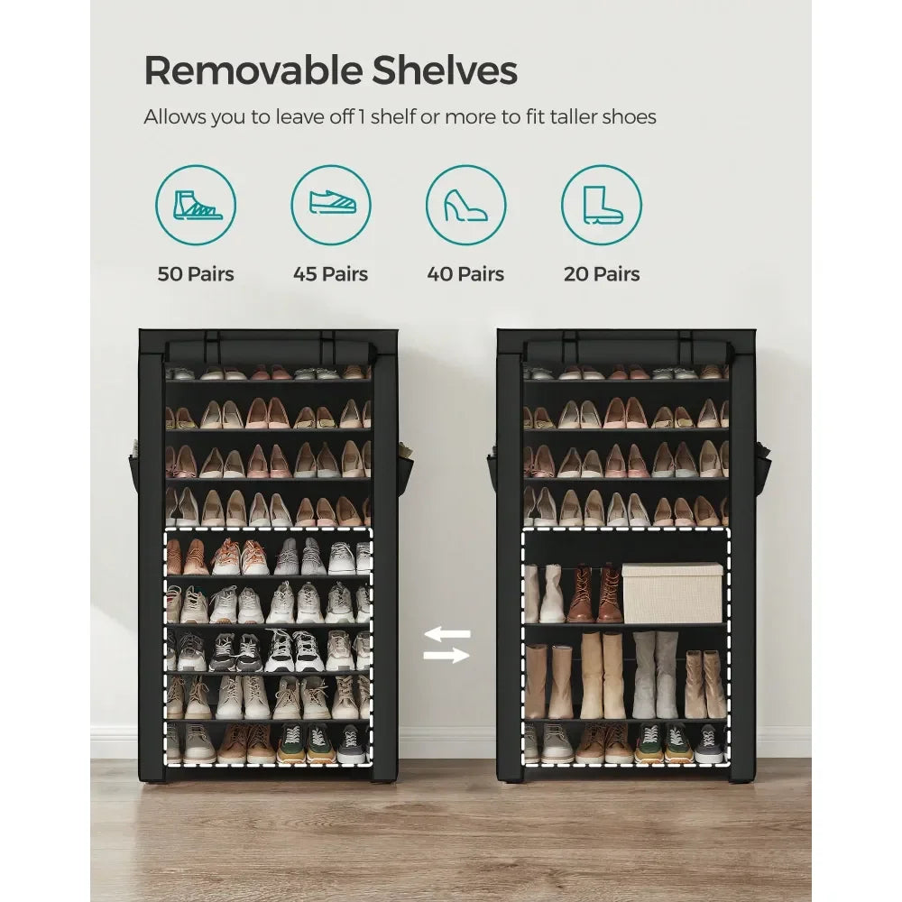 9-Tier Shoe Rack Organizer with Fabric Cover – Large Capacity Shoe Storage for 40–50 Pairs