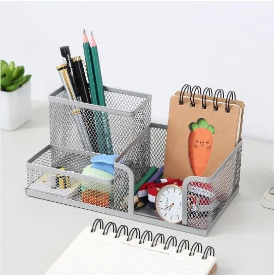 Black Mesh Desk Organizer Caddy with Pencil Holder and 3 Storage Compartments