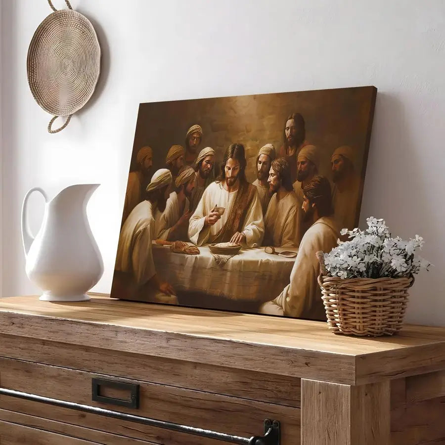 Modern Christian Canvas Wall Art Featuring The Last Supper.
