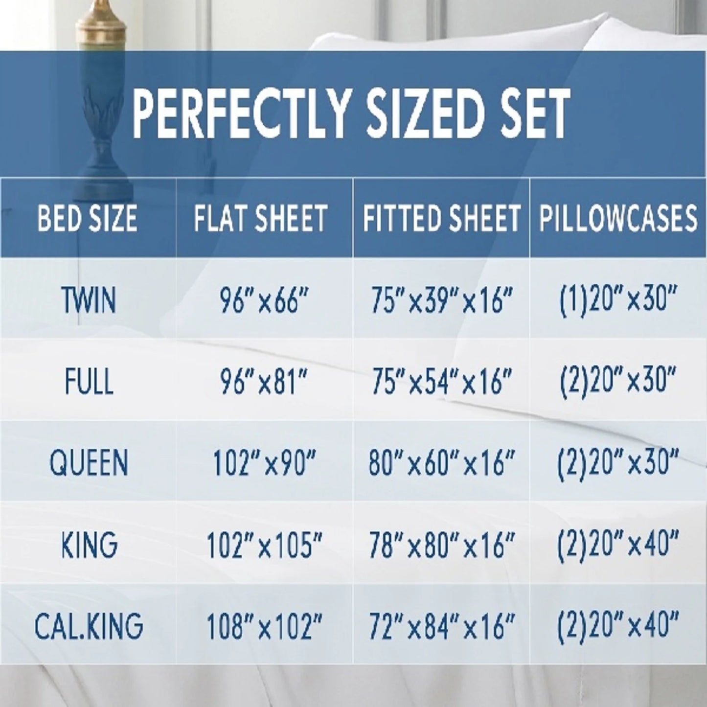 Bamboo Cooling Sheet Set – Fits Twin, Full, Queen, King & Cal King Beds with Deep Pockets; 18” Deep Pocket Bedding Set.