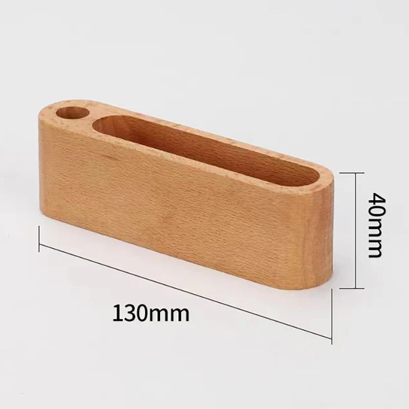 Wooden Business Card Display Stand with Pen Holder and Memo Storage