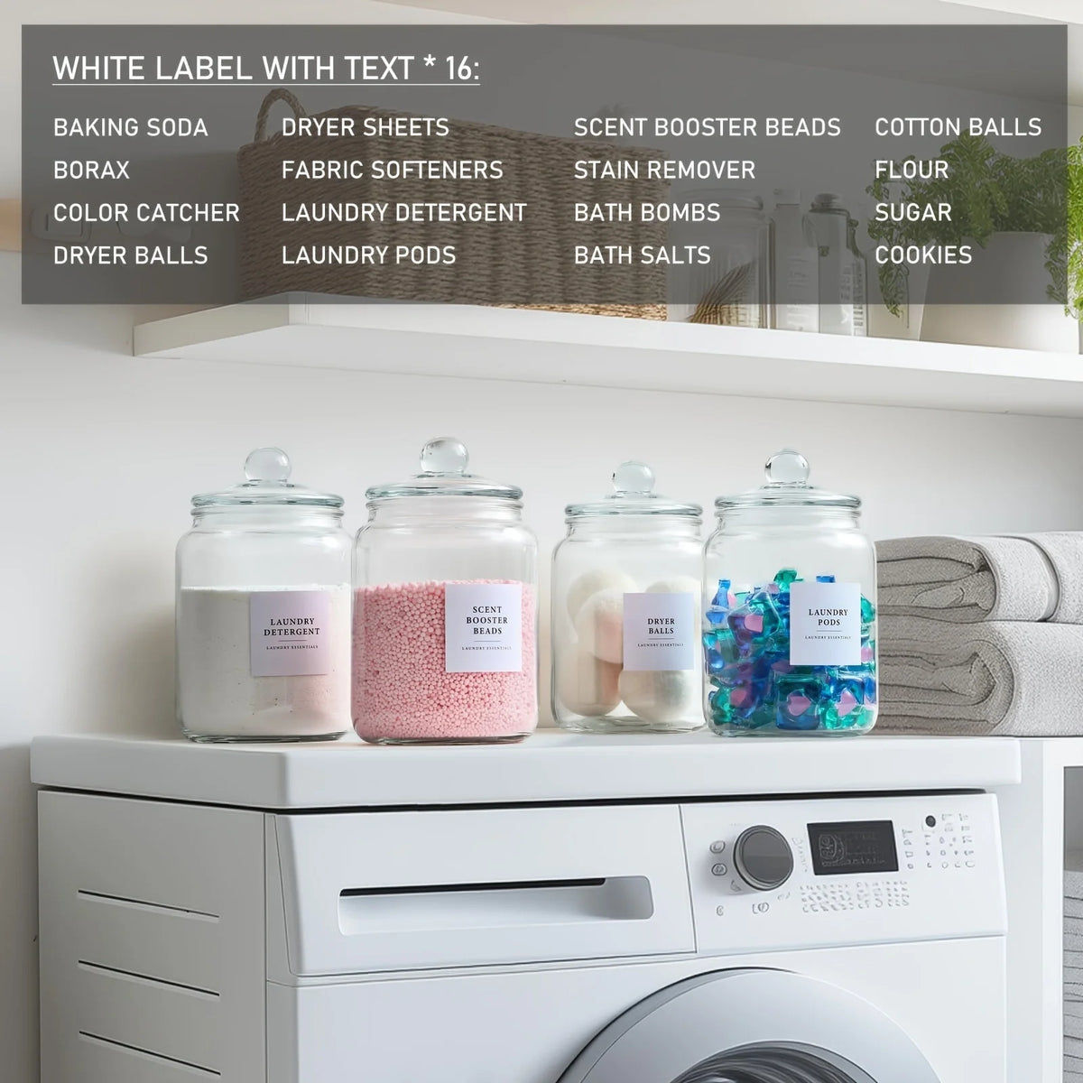 Glass Storage Jars with Airtight Lids & Labels – Half Gallon Containers with Spoons for Laundry Essentials
