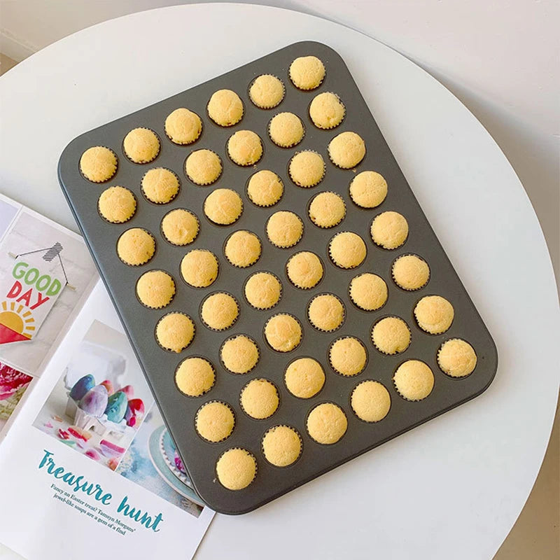 48-Hole Mini Round Muffin Pan – Non-Stick Carbon Steel Cupcake Baking Tray