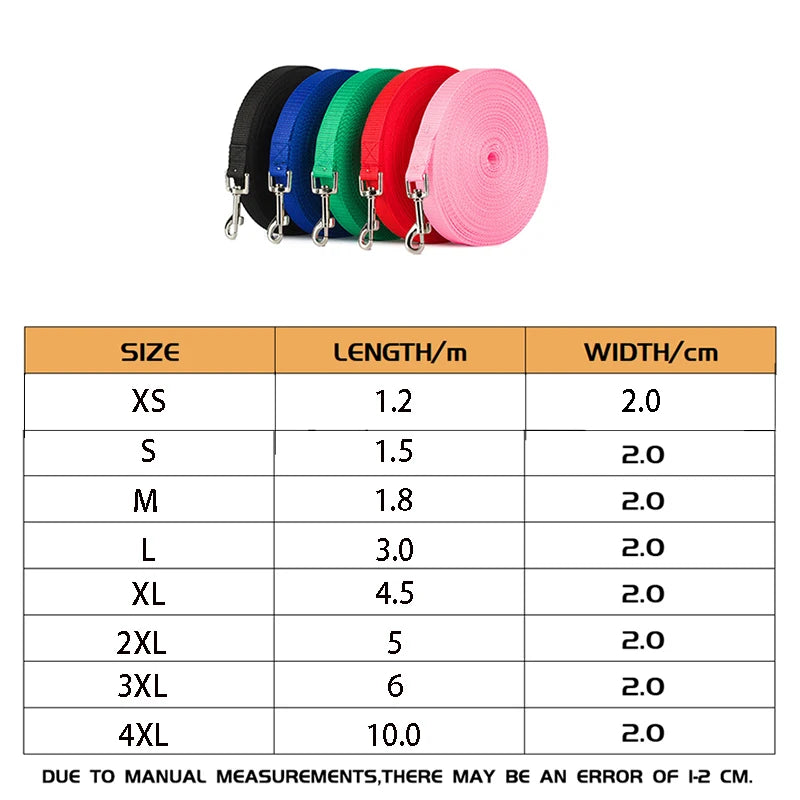 Nylon Dog Training Leash in 10M, 20M, 30M Lengths and Multiple Colors.