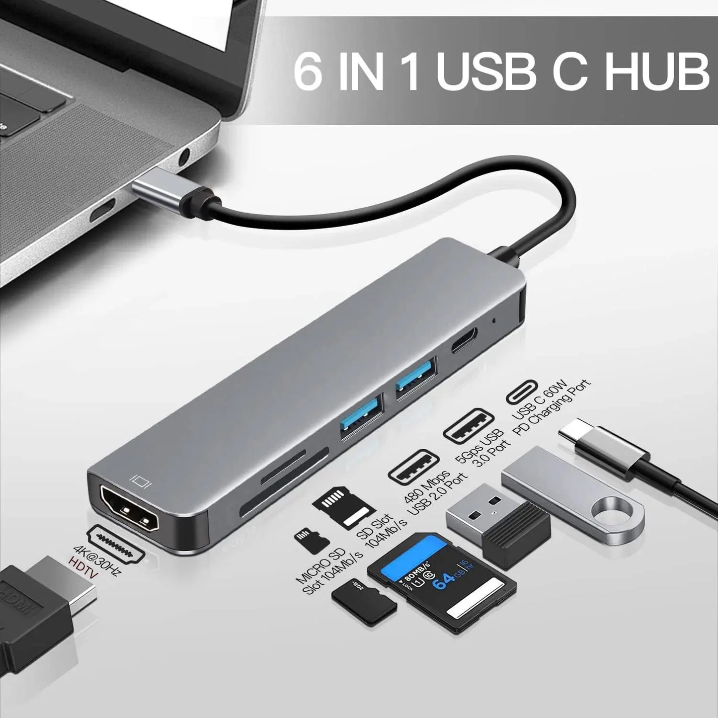 Multi-Port USB-C Adapter for MacBook, iPad, and Samsung Devices