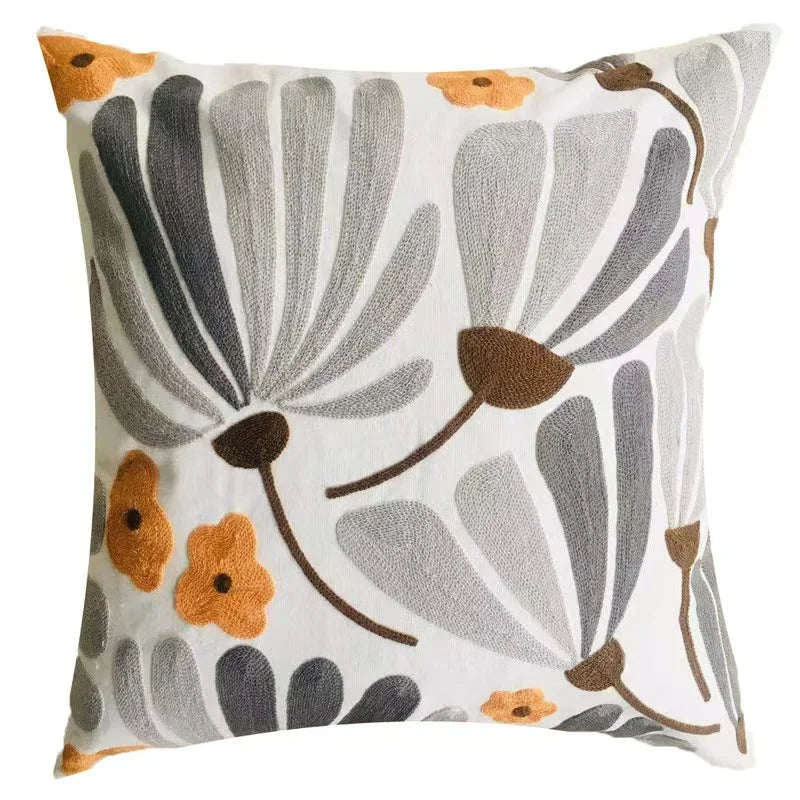 Pure Cotton Flower Towel Embroidered Cushion Cover – Modern Nordic Sofa Pillowcase