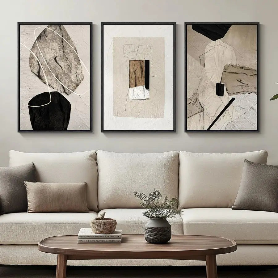 Elegant Black and Beige Canvas Prints for Cozy Modern Decor.