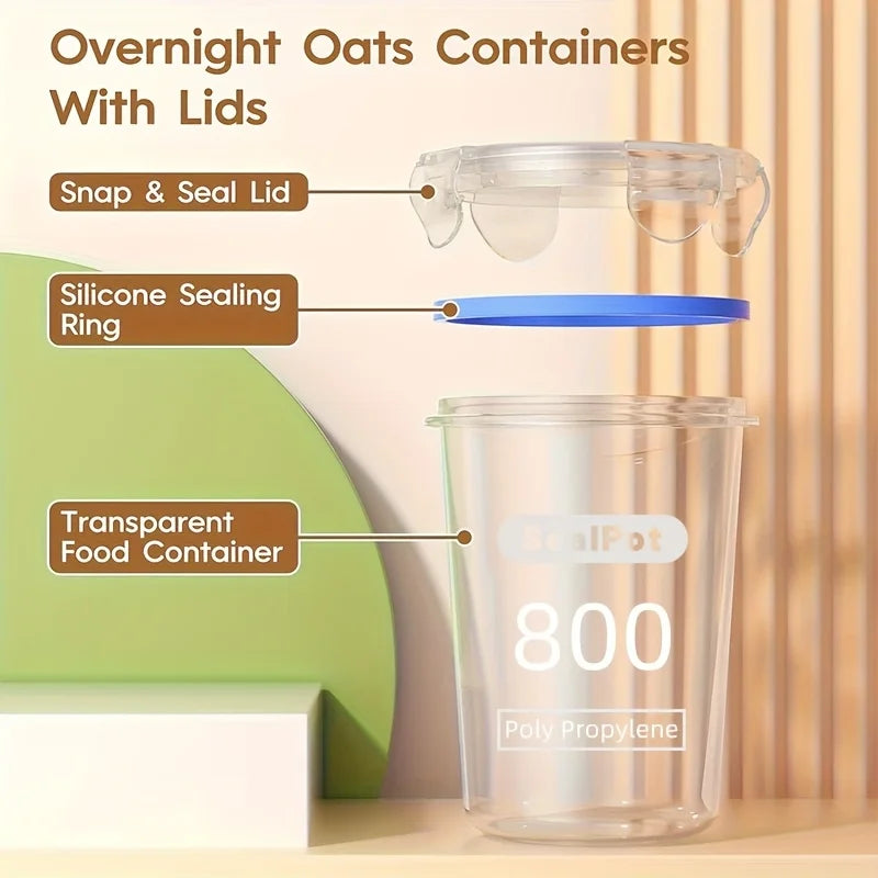 4PCS Microwave-Safe Oat Containers, Containers for Yogurt & Fruit,  28oz Reusable Breakfast Storage Jars with Sealing Rings