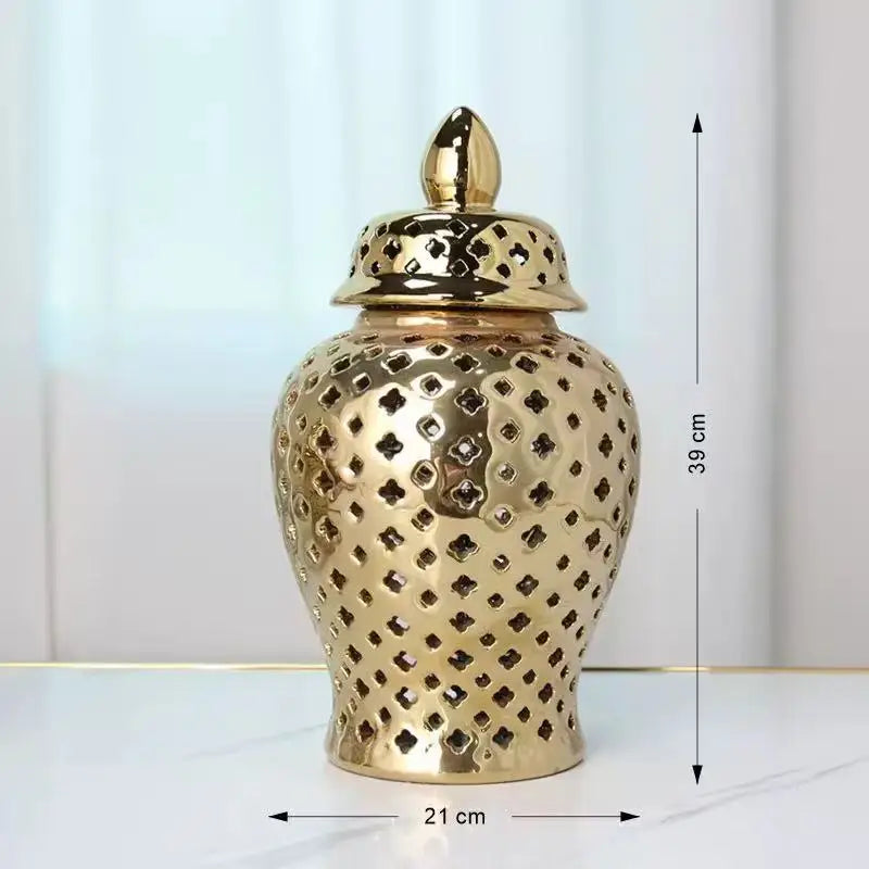 Elegant Hollow-Out Temple Jar for Sophisticated Home Styling.