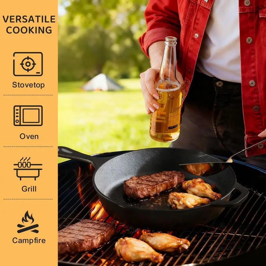 Cast Iron Skillet 3-Piece Set – Heavy Duty Pre-Seasoned Chef Quality Cookware (6”, 8”, 10”)