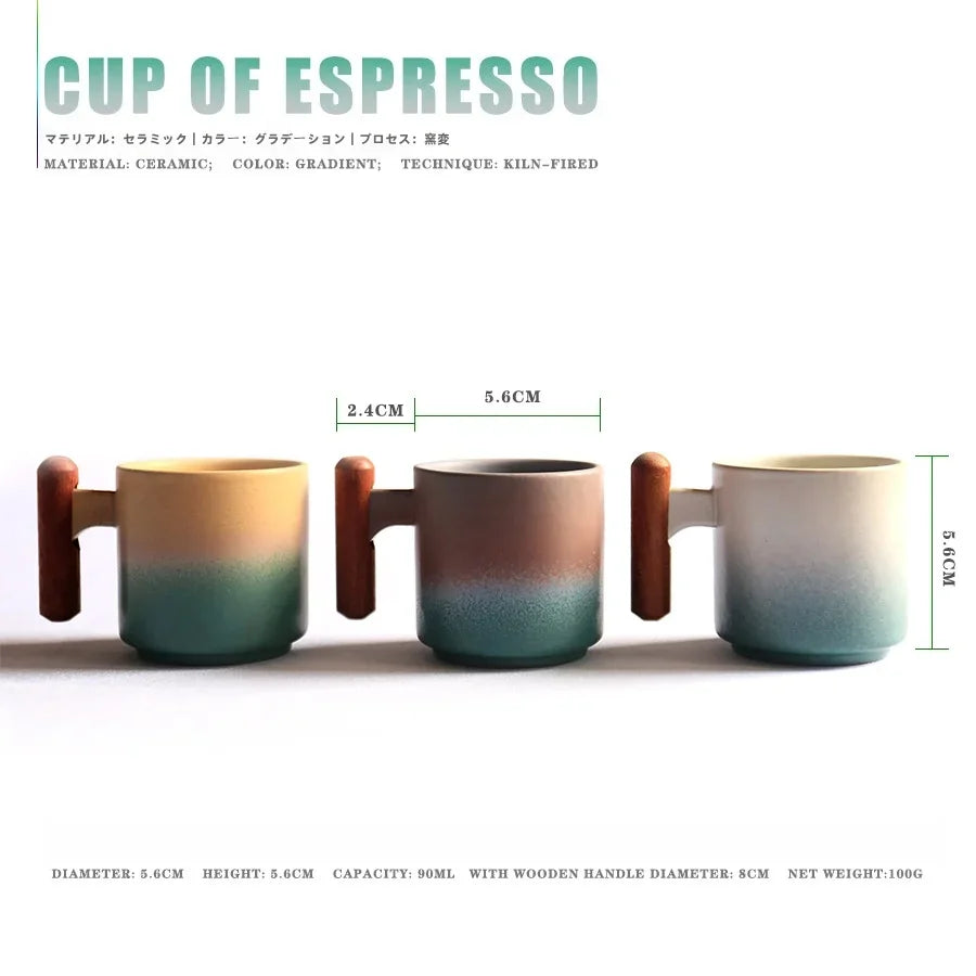 Handmade Ceramic Coffee Mug with Wooden Handle – Retro Tea & Coffee Cup with Filter Design