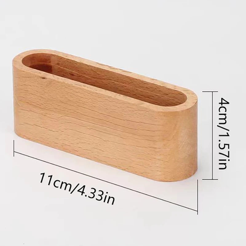Wooden Business Card Display Stand with Pen Holder and Memo Storage