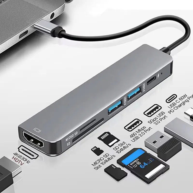 Multi-Port USB-C Adapter for MacBook, iPad, and Samsung Devices