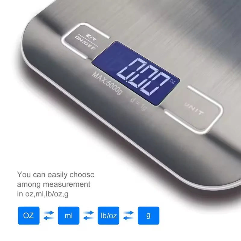 Stainless Steel Digital Kitchen Scale with LED Display – 10kg Capacity Precision Weighing