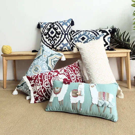 Handcrafted Boho Embroidered Cushion Cover – 30x60cm Decorative Pillowcase
