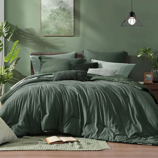 Modern King Bedding Set – Deep Forest 7 Piece Comforter Set with Shams.