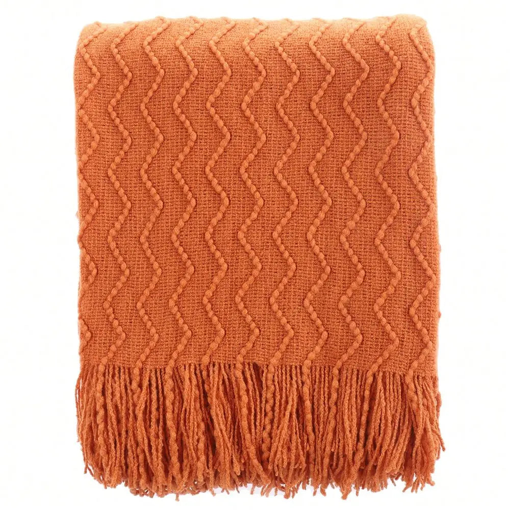 Cozy Orange Couch Throw Blanket – Knitted Tassel Decorative Blanket 50x60.