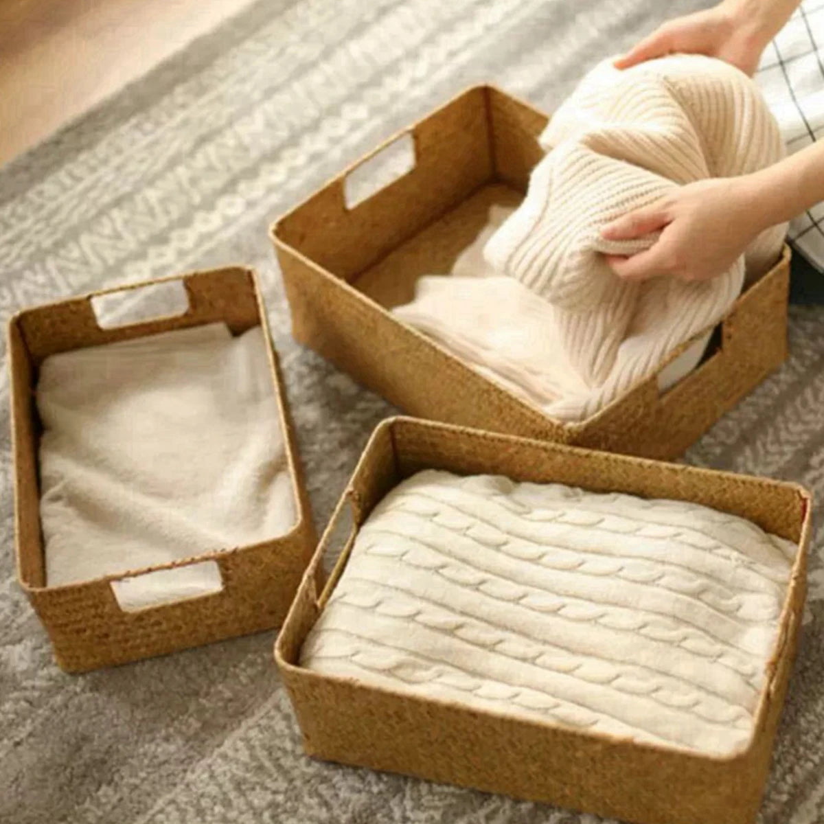 Natural Woven Seagrass Baskets in Different Sizes.
