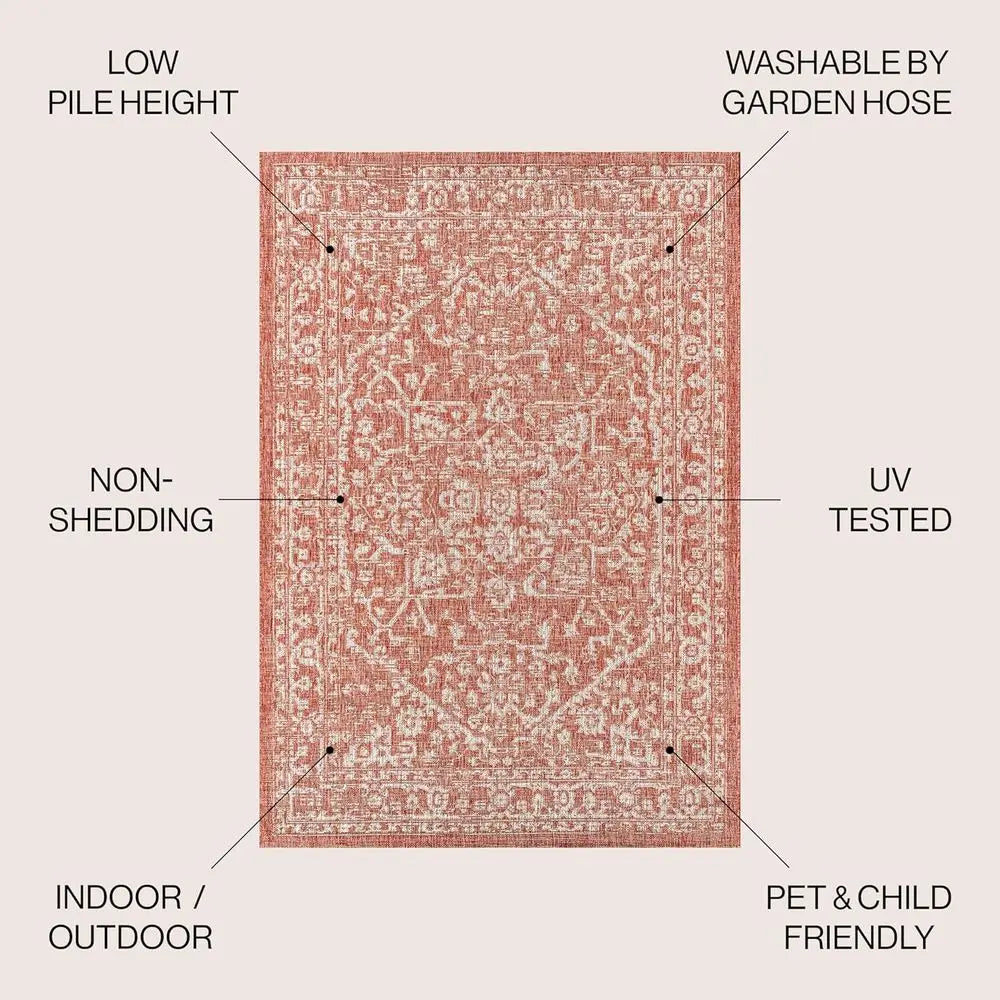 8 X 10 Durable Medallion Pattern Rug for Home and Outdoor Areas.