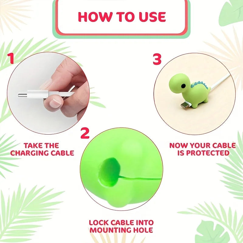 Cartoon Pink and Green Dinosaur Cable Protector for iPhone and Android Chargers