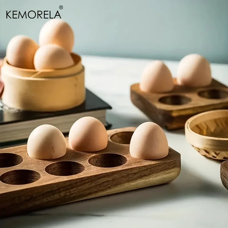 KEMORELA Modern Wooden Egg Storage Box – Multi-Compartment Kitchen Organizer for Fresh Eggs