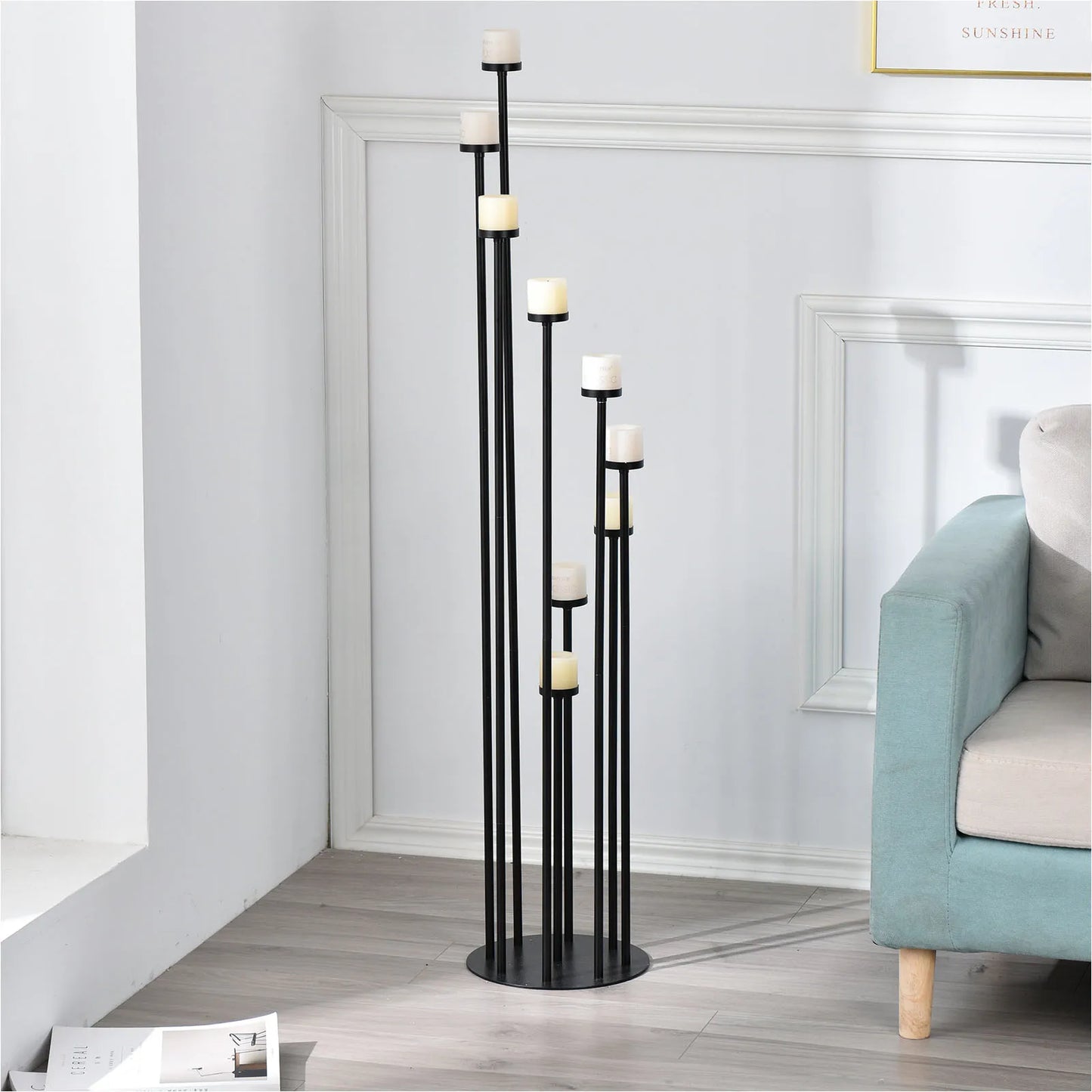 Black 9-Arm Floor Candelabra Candle Holder (46.3")