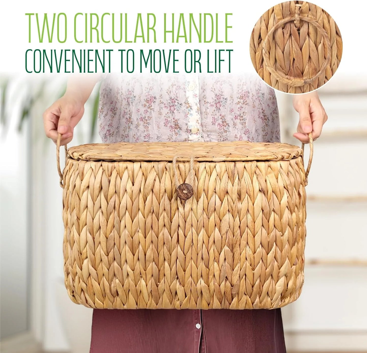 Handwoven Water Hyacinth Storage Basket for Toilet Paper Rolls (6 Roll Capacity)