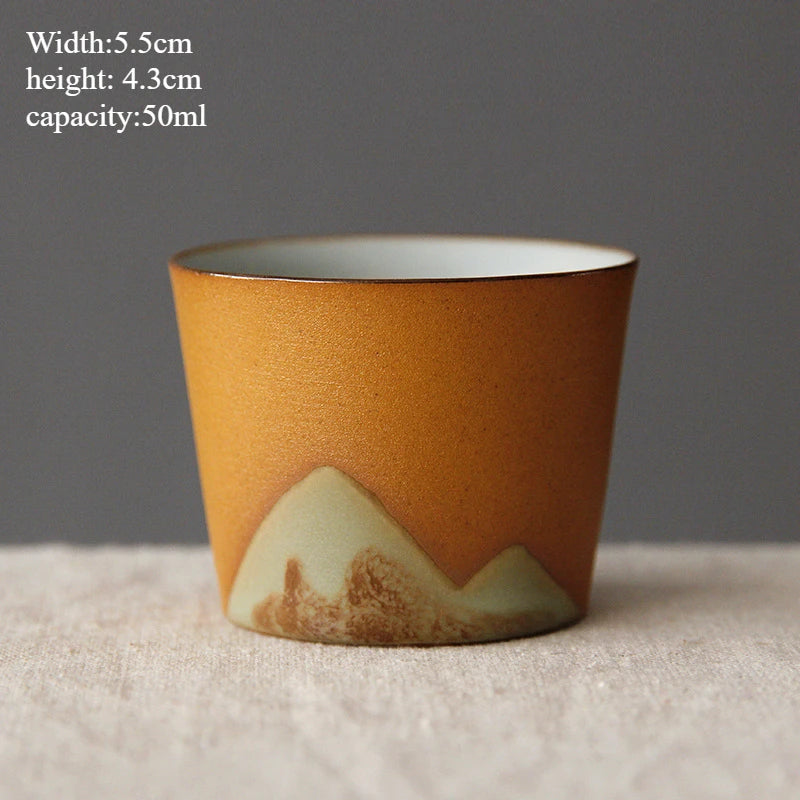 Handmade Ceramic Coffee Mug with Wooden Handle – Retro Tea & Coffee Cup with Filter Design