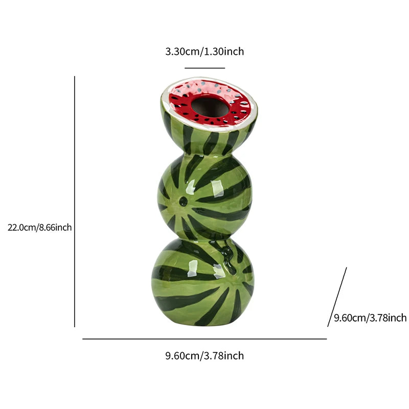 Fruit-Inspired Ceramic Vase with Orange, Lemon, and Watermelon Design for a Fun Summer BBQ or Decor.