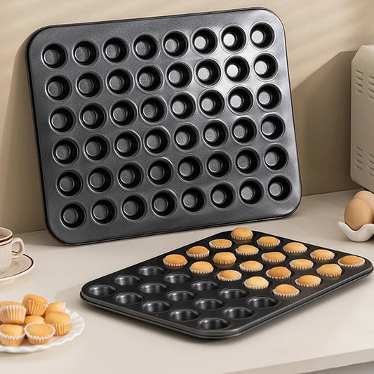 48-Hole Mini Round Muffin Pan – Non-Stick Carbon Steel Cupcake Baking Tray