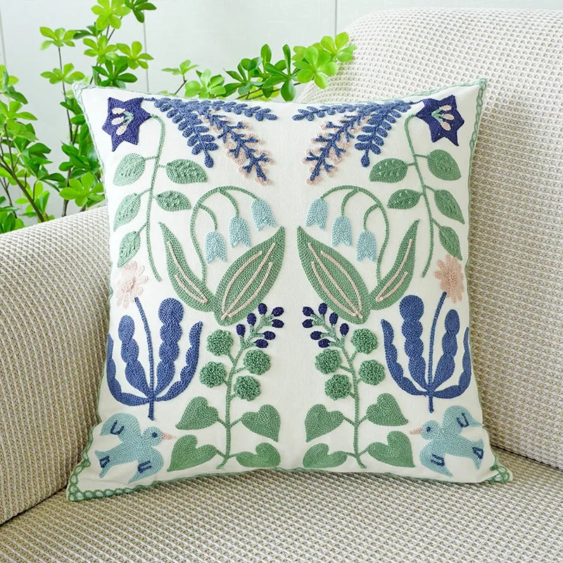 Pure Cotton Flower Towel Embroidered Cushion Cover – Modern Nordic Sofa Pillowcase