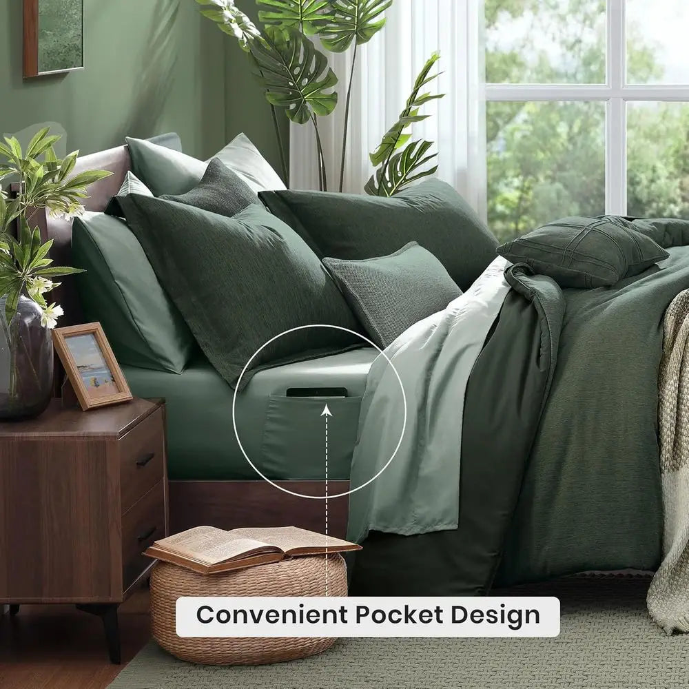 Modern King Bedding Set – Deep Forest 7 Piece Comforter Set with Shams.