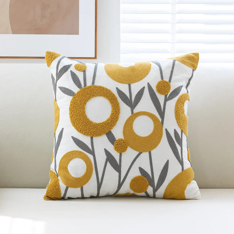 Pure Cotton Flower Towel Embroidered Cushion Cover – Modern Nordic Sofa Pillowcase