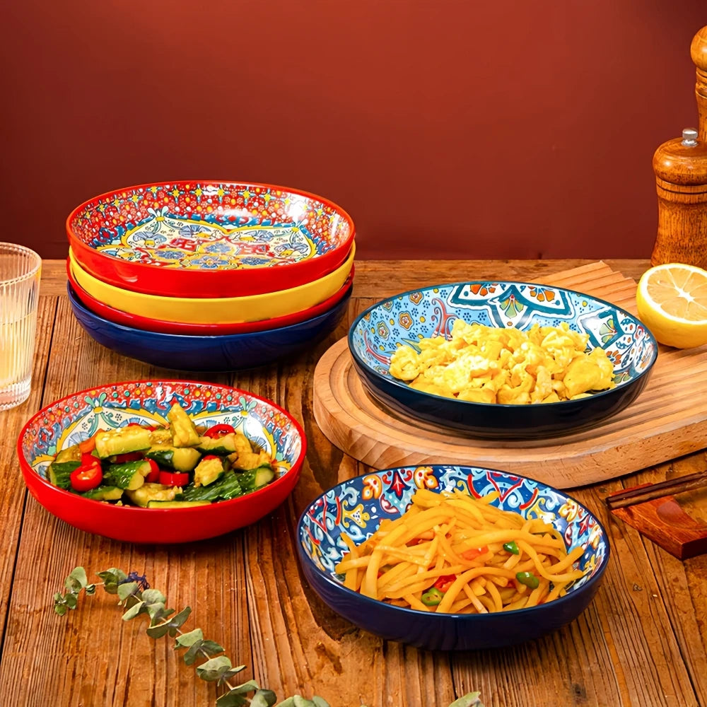 Creative Bohemian Ceramic Dinner Plate – High-Rimmed Multi-Use Home Dish