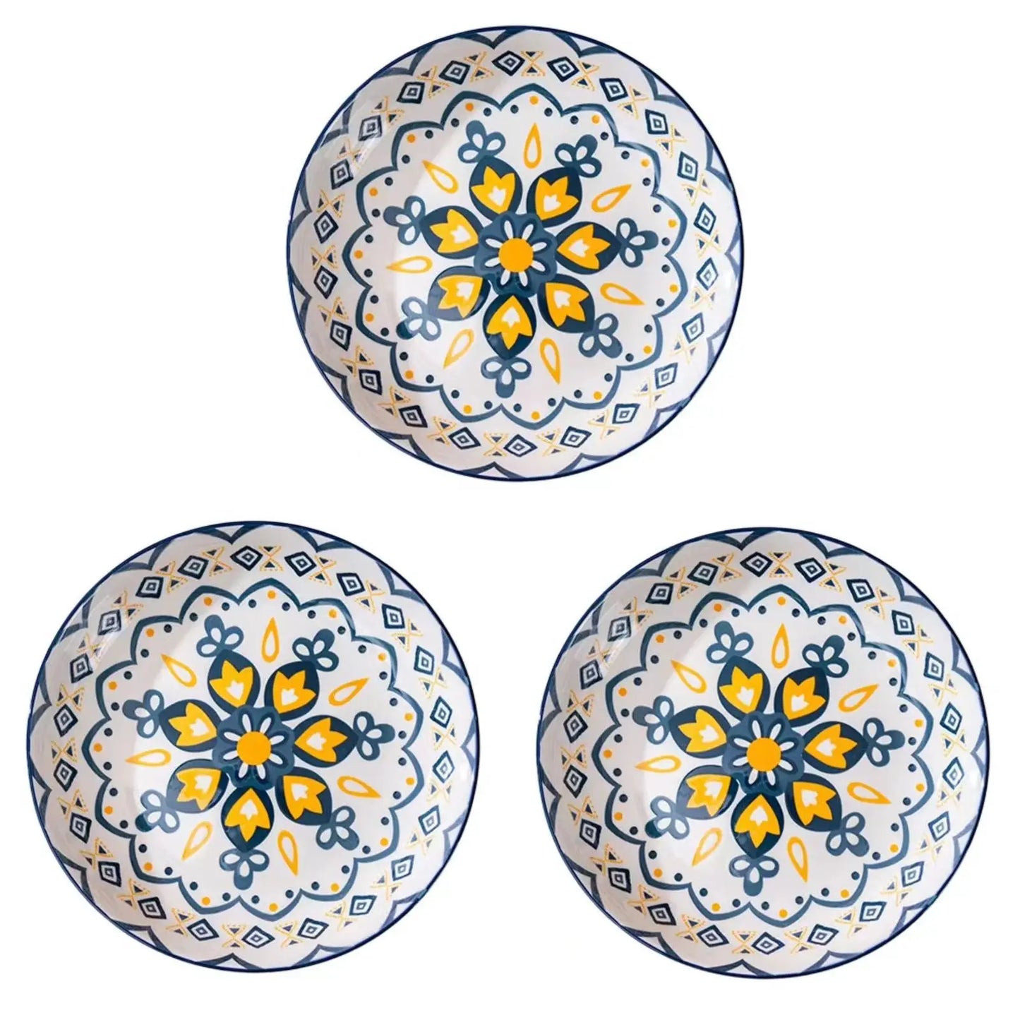 Creative Bohemian Ceramic Dinner Plate – High-Rimmed Multi-Use Home Dish