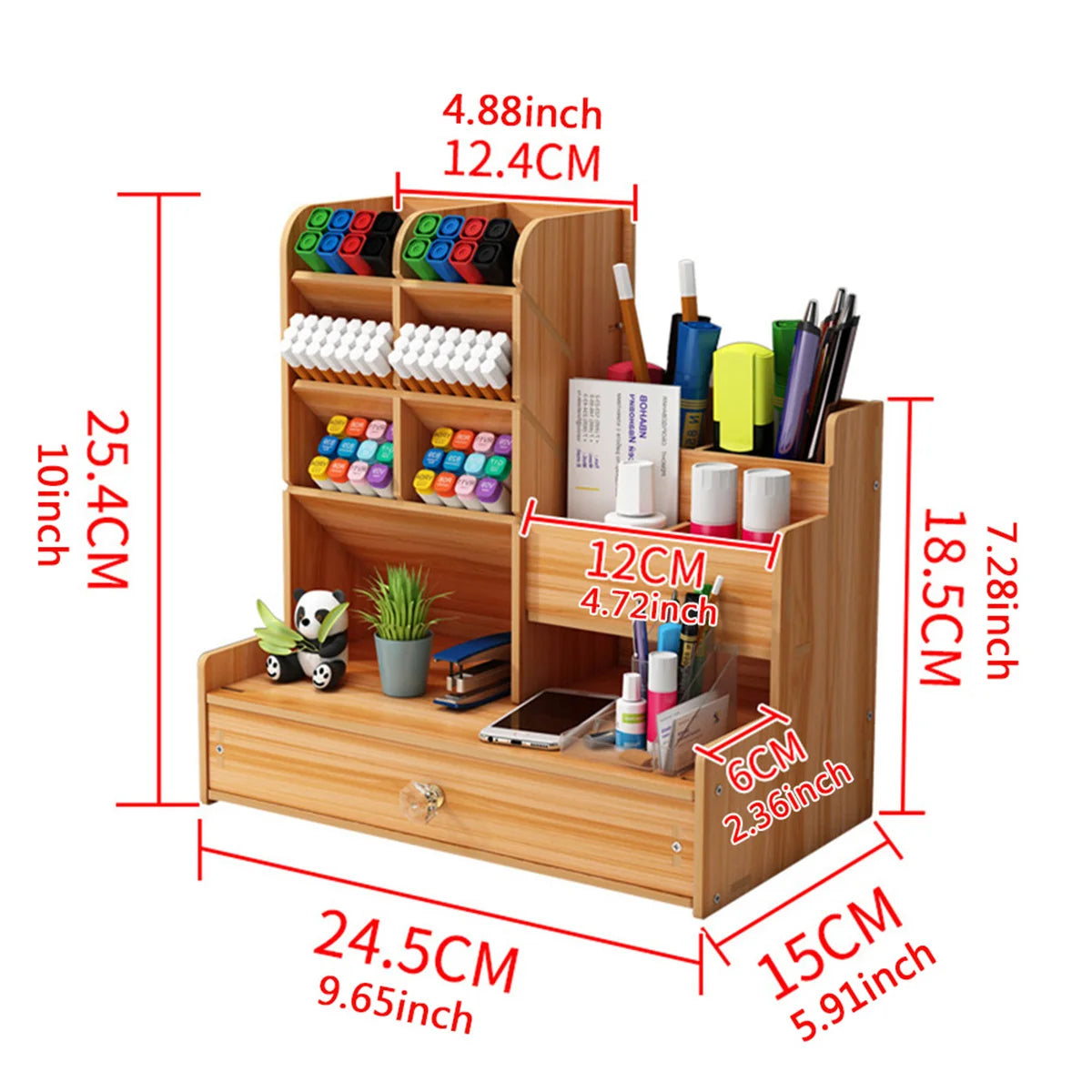 Wooden Desktop Organizer for Pens and Office Supplies