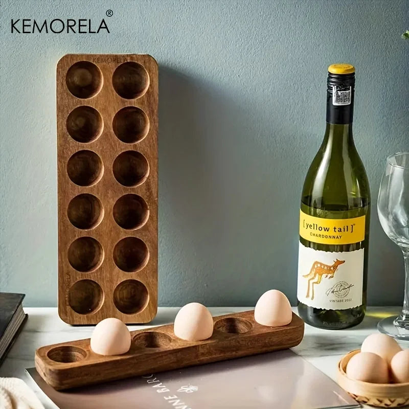 KEMORELA Modern Wooden Egg Storage Box – Multi-Compartment Kitchen Organizer for Fresh Eggs