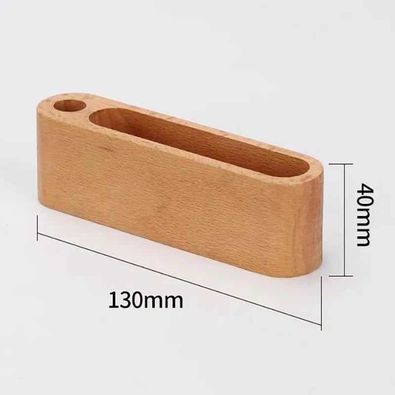 Wooden Business Card Display Stand with Pen Holder and Memo Storage