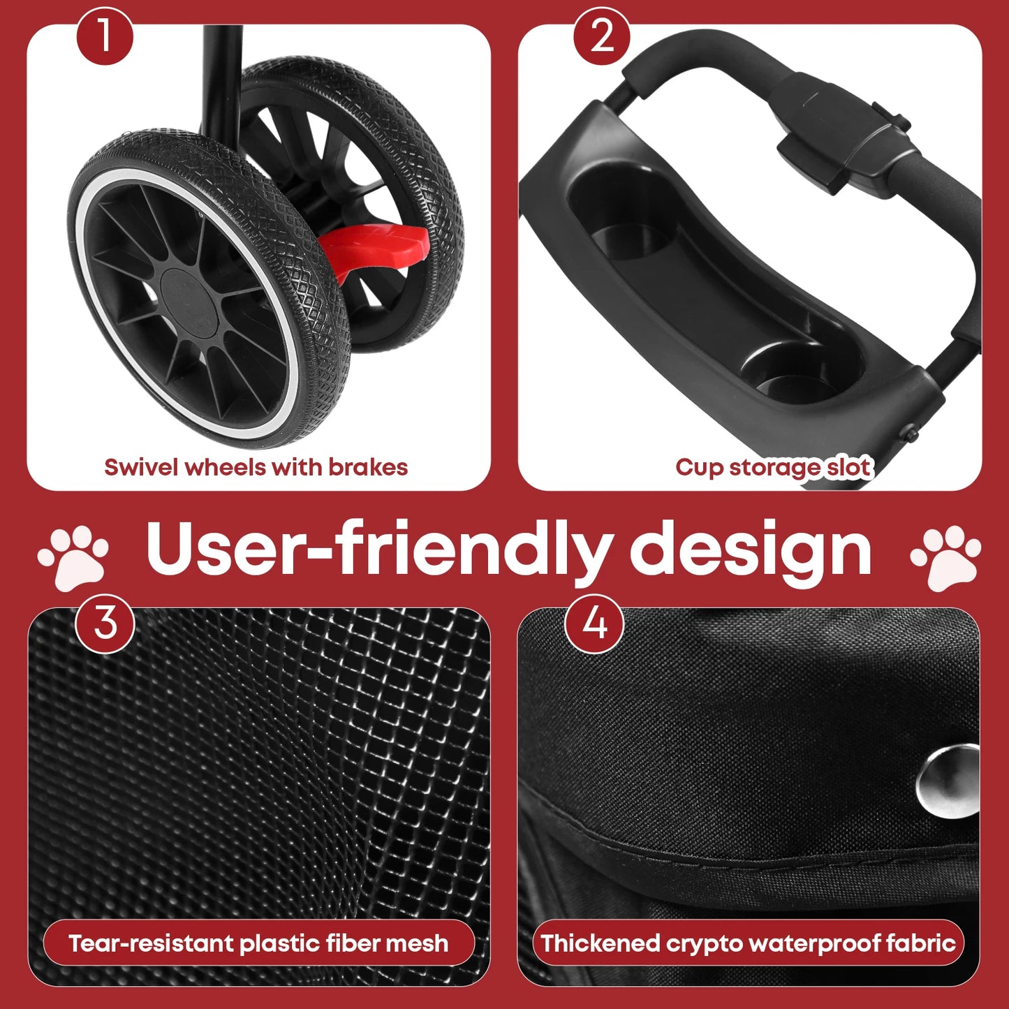 Portable Foldable Pet Stroller for Small Dogs and Cats; with Canopy and Storage Basket in Multiple Colors.