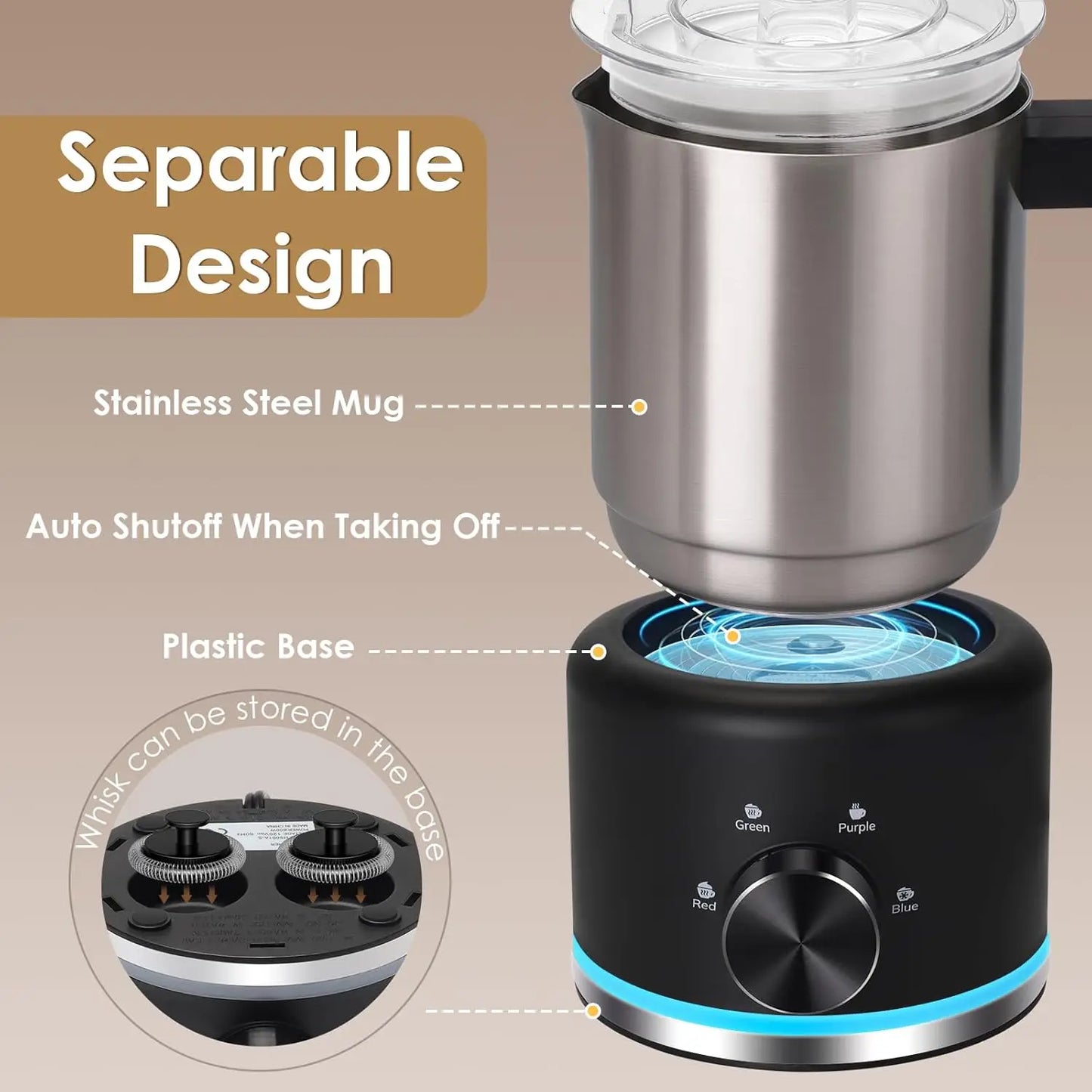 Multifunction Milk Frother & Steamer – 4 Modes for Hot & Cold Foam, Dishwasher Safe