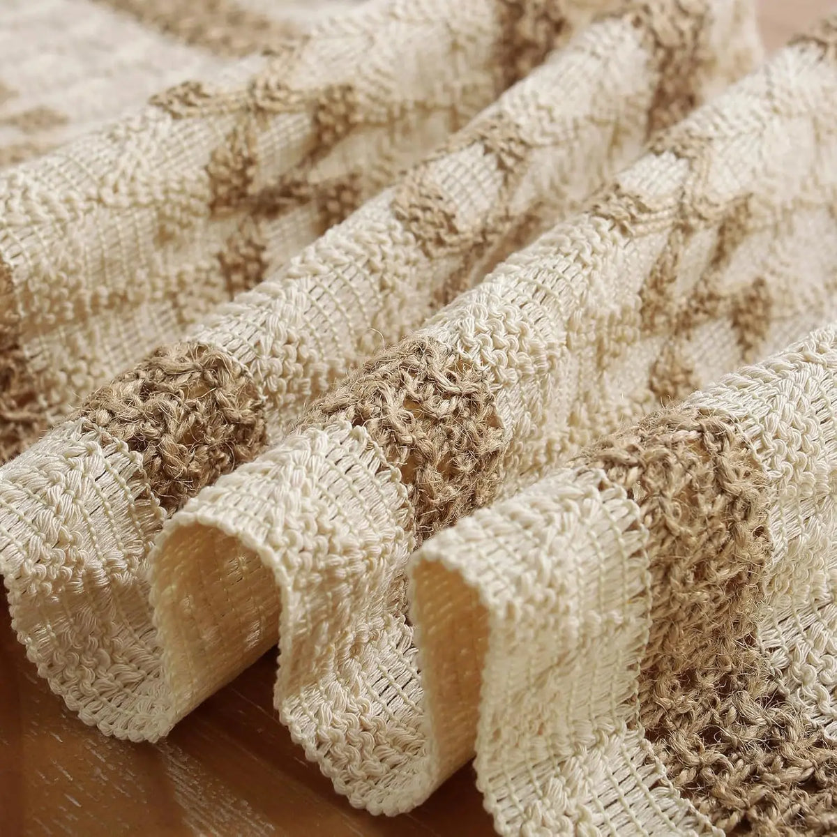 Cream & Brown Boho Table Runner with Tassels – Farmhouse Table Decor Accent