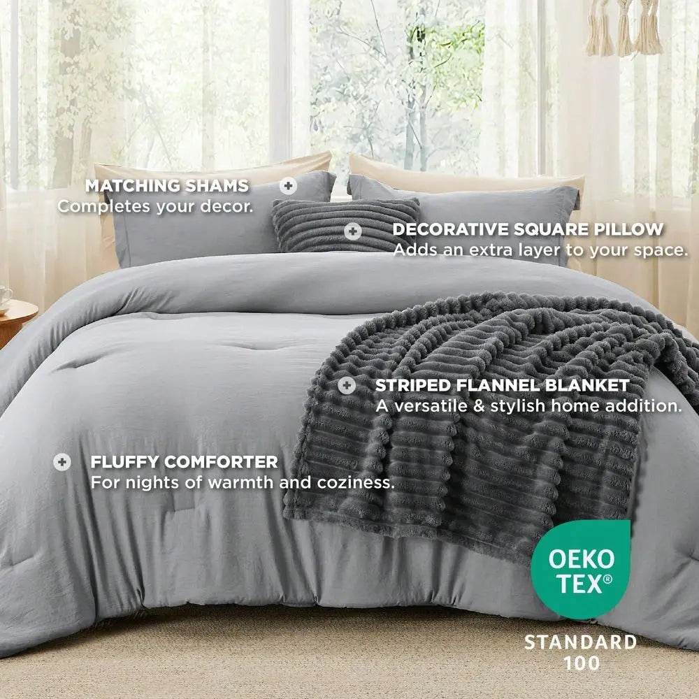 Comforter Set with Throw Blanket & Decorative Pillow – Lightweight Spring Bedding Set