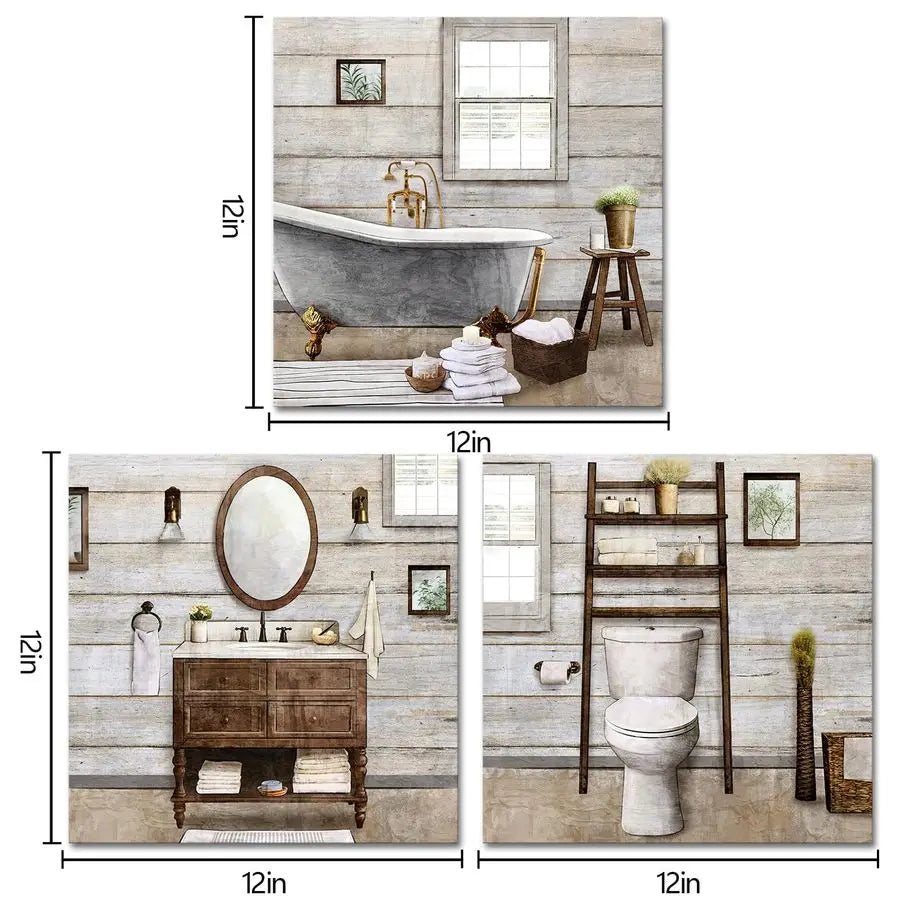 Rustic Framed Canvas Paintings for Warm Home Bathroom Decor.