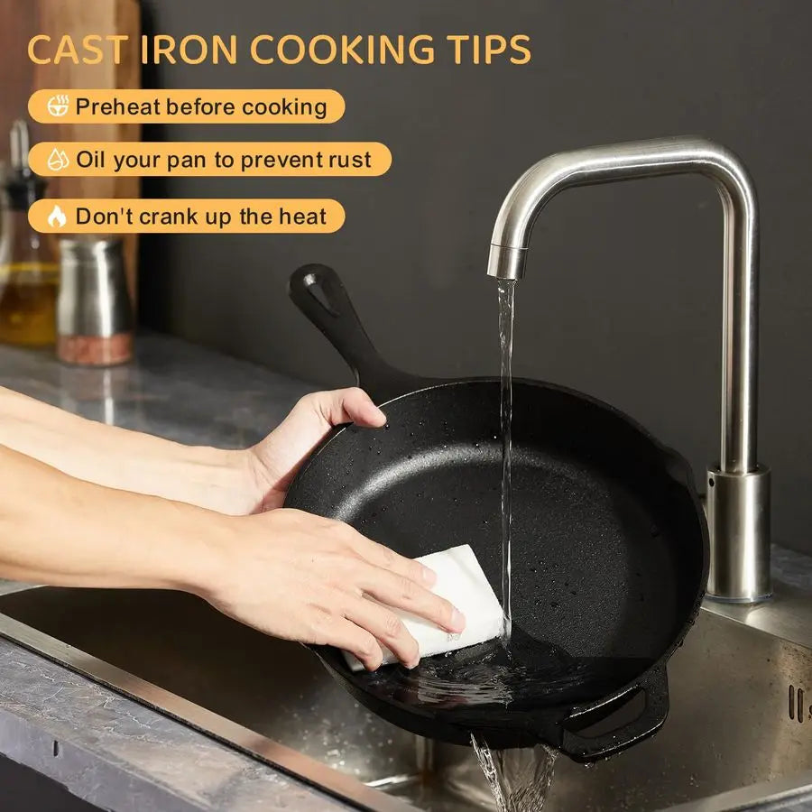 Cast Iron Skillet 3-Piece Set – Heavy Duty Pre-Seasoned Chef Quality Cookware (6”, 8”, 10”)