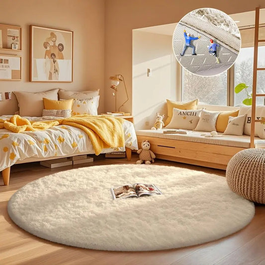 Fluffy Circle Rug for Creating a Soft and Relaxing Atmosphere, Aesthetic 5Ft Circular Rug.